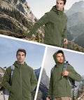 Men's Tactical Fleece Lining Jacket With Front Zip Left Zip For Hunting And Mountaineering, Army Green in outdoor setting.
