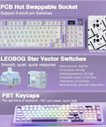 Slick Wireless Mechanical Gaming Keyboard With Smart Lcd Screen And Tuned Multi Knob featuring hot swappable sockets and PBT keycaps.