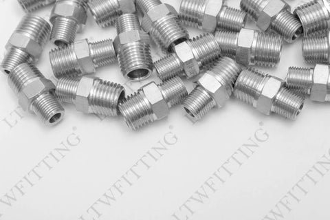 Stainless Steel 316 Hex Reducing Nipple Fittings One Quarter Inch NPT Male To One Eighth Inch NPT Male Water Pipe Adapters Pack Of 700
