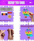 "30 Set Hot Air Balloon Sun Catcher Craft Kit For DIY Window Art Easy Setup Family Fun Kid Friendly With 19 Rainbow Paints, 30 Brushes, 300 Beads, Fishing Line And Suction Cups usage instructions"