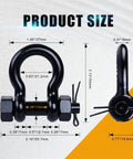 Badass 5/16 Inch Black Bow Shackles Featuring A Rock Solid 3/8 Pin And Wide 1/2 Jaw Heavy Duty Marine Grade 316 Stainless Steel Anchor Rigging Hardware With Cotter Pins 2 Pack detailed size illustration.