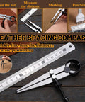 Leather Working Tools Kit With Cutting Knife Pro Grade Edge Burnisher 1 2 4 6 Stitching Punches Leather Compass Geometry Tool And Steel Ruler For Diy Leather Craft Projects displayed on a table