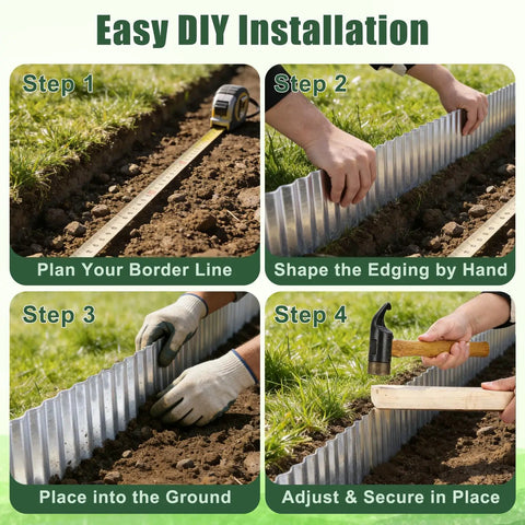 Steps for installing Heavy Duty Galvanized Steel Garden Edging 6 Inch By 40 Feet Rust Resistant Landscape Border For Flower Beds Yard And Walkways