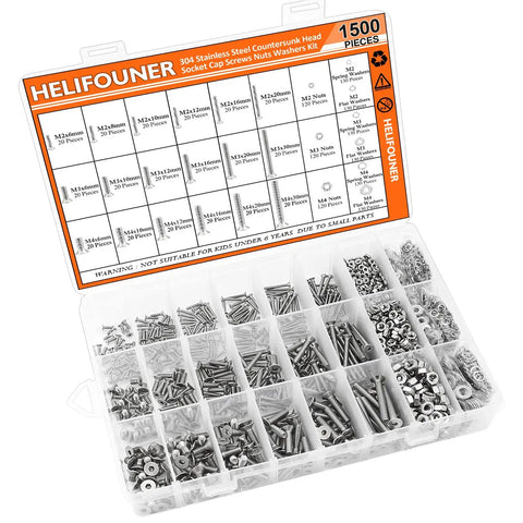 1500 Piece Hella Durable Metric Socket Cap Screw Hardware Kit 304 Stainless Steel assorted screws and nuts in storage case