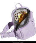 Mini Sling Crossbody Bag For Festivals And Travel With Multiple Zippered Pockets open showing interior storage