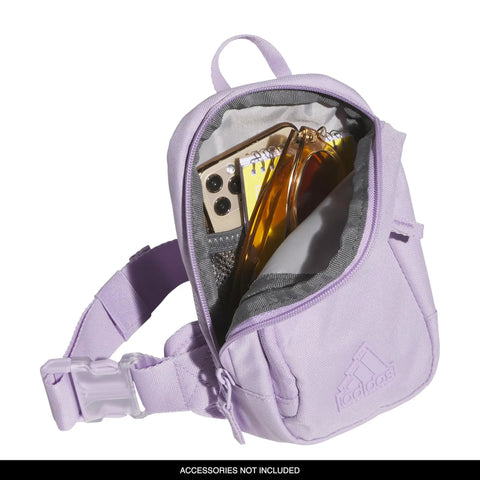 Mini Sling Crossbody Bag For Festivals And Travel With Multiple Zippered Pockets open showing interior storage