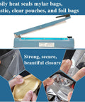 Tabletop 16 Inch Heat Sealer For Mylar Bags And Plastic Poly Bags 110 Volt Manual Bag Sealing Machine shown sealing bags.
