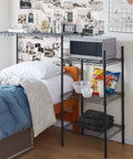 Gunmetal Gray Beefy Adjustable Shelving Unit With 18 Gauge Steel, Tool Free Assembly, 300 Lb Capacity, 1 Inch Shelf Increments, Durable Wire Frame With Venting For Electronics, Perfect Garage And Home Organization in bedroom with microwave and towels