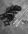 Beefy Metal Oil Trailer Chassis for 1/16 RC Cars and WPL B24 B16 B36 Kit Upgrades Durable DIY Truck Part components laid out