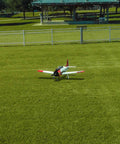 RC airplane on grass field, showcasing Evolution RC Flight Simulator Software Only With Dope VR Headset Support Air And Heli Models Online Multiplayer Options InterLink DX Controller Modern UI Ultra Micro To Trainer Aircraft Selection.