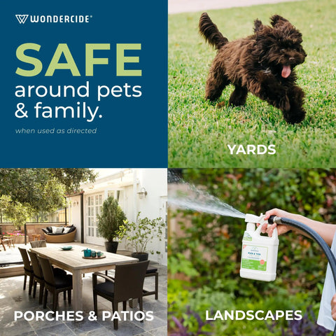 All Natural Flea And Tick Yard And Garden Spray Concentrate With Essential Oils To Kill, Control, And Prevent Fleas, Ticks, Mosquitoes, And Other Insects Safe Around Pets, Plants, And Kids 16 Oz. used in yards, patios, and landscapes.