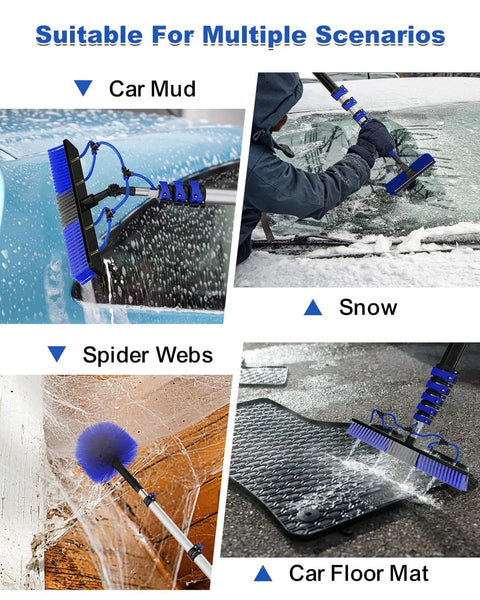 Pro Grade 30Ft Reach Solar Panel Cleaning Kit With 20 Inch Water Fed Brush Telescoping Pole From 5 To 24 Feet in use on various surfaces