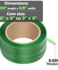 Pallet Strapping Coil In Green Polyester PET For Industrial Packaging Beefy Strength 1000 Ft Roll, Five Eighth Inch Wide