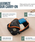 Compression Packing Cubes For Travel Six Piece Lightweight Organizer Set open with clothes showing features in grey and orange