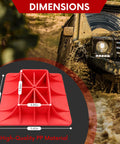 Off Road Jack Base And Handle Keeper Set Two Piece Ground Stabilizer Kit In Red And Black Keeps Your Jack From Sinking On Sand Clay Or Grass Durable Base With Handle Bar Protector For Safer Lifts, showing red base with dimensions.