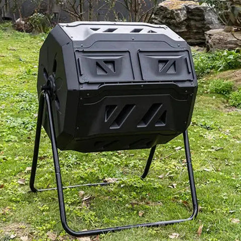 Dual Chamber Compost Tumbler 160L With Sliding Doors, High Capacity Outdoor Bin For Garden, Kitchen And Yard Waste