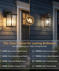Comparison of Stunning Matte Black Wall Mount Porch Lights on a wall, showcasing textured glass and a solid metal frame.