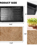 8 Pack Seed Sprouter Tray With Hemp Fiber Grow Mat For Microgreens And Wheatgrass size comparison, tray and mat detail