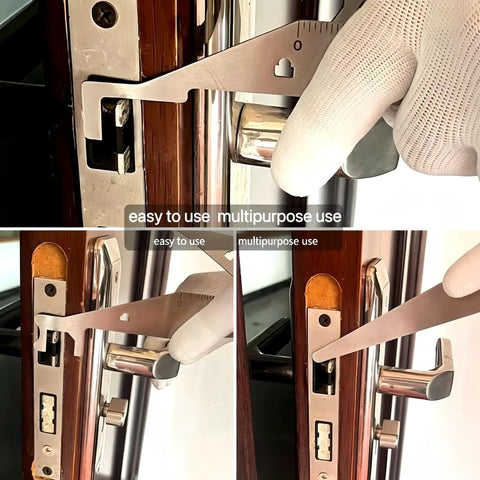 6-Piece Heavy-Duty Firefighting Multi-Tool Go-To Kit For First Responders, Emergency Rescue Gear For Warehouse And Home, Built Tough Spring Steel Build With L-Shaped Lever Design And Finger-Saver Rubber Grip used on a door lock