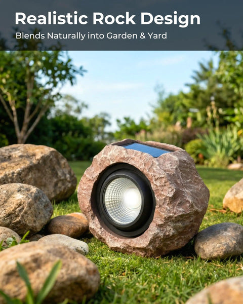 Two Pack Solar Rock Lights Outdoor Adjustable Angle Waterproof LED Garden Pathway Lights Auto On Off Landscape Lighting