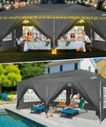10x20 Pop Up Canopy Tent With One Push Easy Up Frame, 6 Removable Sidewalls, Built In Air Vent, Waterproof UV50 Plus, Gray
