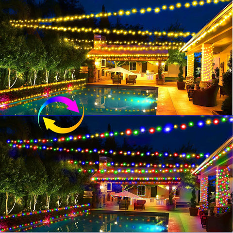 Mega 328Ft Outdoor LED Christmas String Lights With 720 LEDs Dual Color Warm White To Multicolor decorating a backyard and house