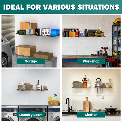 Garage Wall Shelves 12 By 24 Inch Heavy Duty Metal Wall Mounted Storage Shelf Set 2 Pack Black Rust Resistant in various settings