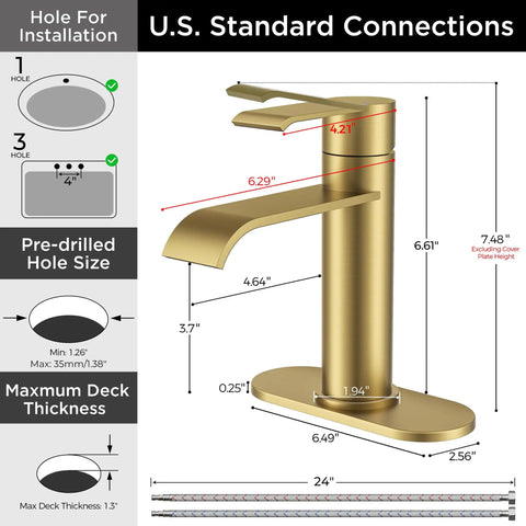 Killer Waterfall Bathroom Faucet Single Hole Brushed Gold Finish Modern Deck Mount Zero Splatter Vanity Sink Mixer Dead Simple Install Smooth Flow Upgrade Your Daily Wash Routine
