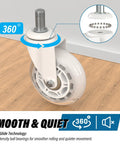 Office Chair Wheels Rubber Casters Replacement Set Of 5 Universal Fit Heavy Duty 3 Inch Smooth And Quiet Rolling For All Floor Surfaces Hardwood Tile Carpet Noise Free White