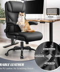 Ergonomic Big And Tall Office Chair With Breathable Leather All Day Comfort Boss Level Back Support cat sitting on chair