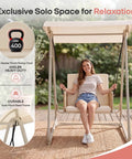 Outdoor Patio Swing Chair With Adjustable Canopy, Heavy Duty Triangular Frame, Single Seat Garden Hammock Swing For Backyard