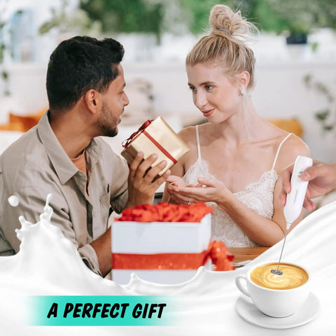 Top Shelf Handheld Rechargeable Milk Frother Wand And Electric Coffee Mixer Whips Up Lush Silky Foam For Your Daily Routine With Zero Sweat Or Hassle in a cozy gift setting.