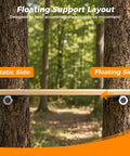 Treehouse Floating Bracket For 1.25 Inch Hardware Built Tough For Between Trees Or Post Handles 1.25 X 15 Inch Lag Bolts Or TABs Black Powder Coated Alloy Steel With UHMW Bearing Surface For Ultra Smooth Movement shown between two trees