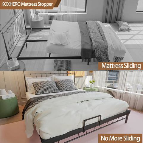 Heavy Duty Mattress Retainer Bar Two Piece Kit For Steel Bed Frames And Adjustable Bases Stops Slippage Dead In Its Tracks On Rv Sleepers With Solid Non Slip Grip For Smooth Nights Rest Easy showing mattress stability.