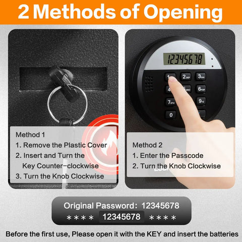 Instructions for opening 1.2 Cubic Feet Fireproof Safe Box With Digital Keypad Alarm System For Home And Office Use