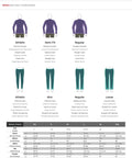 Women's size chart for hiking trousers showing fit types: Athletic, Semi-Fit, Regular, including measurements for XS to XXL.