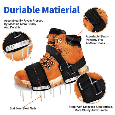 2026 Aluminum Alloy Base Plate Lawn Aerator Shoes With Adjustable Straps Preassembled Metal Spike Boots close-up details
