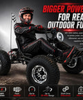 48V Electric All Terrain Go Kart With 20Ah Battery And 4000W Peak Brushless Motor Smooth Power Delivery Hitting 31 Mph Shaft Drive Red, rider in action.