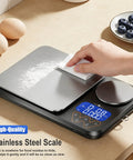 Dual Platform Kitchen Scale With 0.01g Precision And 5Kg Capacity Rechargeable Digital Scale in use, featuring stainless steel surface