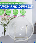 11.5 Inch Microwave Plate Replacement WB49X10224, durable tempered glass dish on stand, fits most turntables for even heating.