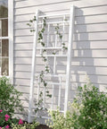 Sturdy No-Fuss Indoor And Outdoor Garden Trellis With Ground Anchors For Vines, Climbing Plants, And Vegetables, 28 By 75 Inch White Grid Style against wall