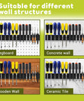Two Pack Heavy Duty Screwdriver Plier Organizer Wall Mount Rack for Garage and Workshop on various wall types