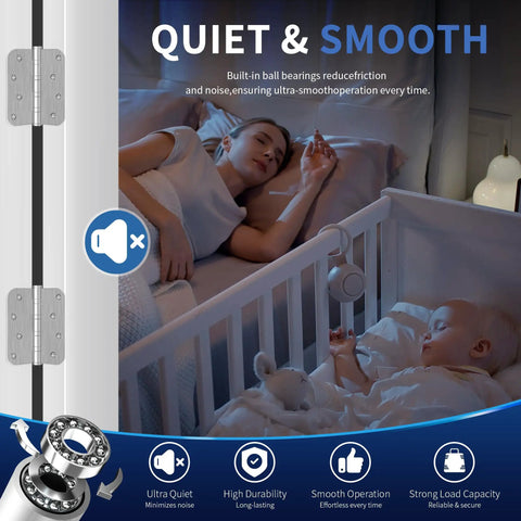 Heavy Duty Ball Bearing Door Hinges 4X4 Brushed Nickel Finish on a door, showcasing quiet and smooth operation.