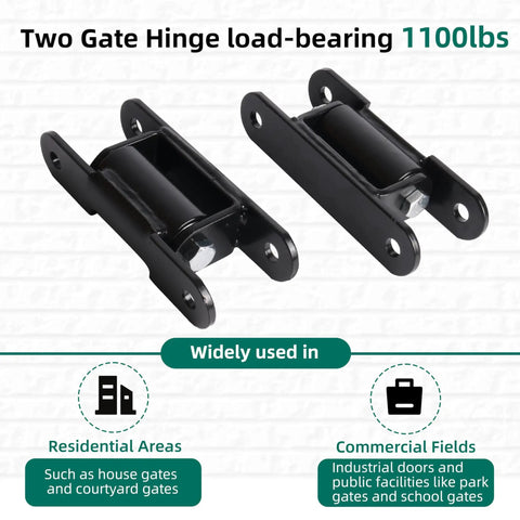 Beefy Heavy Duty Gate Hinge 7 Inch Black Outdoor Bolt On Fence Hinge for Heavy Gates 1000 Lbs Load Capacity Galvanized Inner Core Painted Outer Finish Weatherproof Outdoor Hardware Easy Install, 2-pack shown