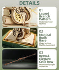 3D Wooden Puzzle Music Box Kit Cello Model For Adults And Teens Build Your Own Wind Up Instrument As Chopin Tunes Play Dope Gift For Hobbyists STEM Lovers Women And Men. wooden cello with book base and bow, wood and acrylic