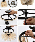 Assembly steps for 14 Inch Antique Gold And Light Taupe Wood Beaded LED Semi Flush Mount Ceiling Light With Cream Wood Bead Shade