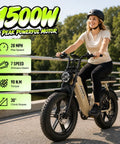 Adult riding All Terrain Fat Tire Electric Bike For Adults With 1500W Peak Motor 48V 15Ah Removable Battery on bridge
