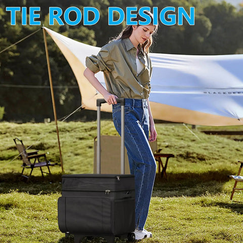 Rolling Cooler With Wheels And Handle 29 Liter 50 Can Capacity Portable Soft Leakproof Insulated Wheeled Cooler in outdoor setting