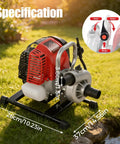 High Flow Gas Water Pump For Garden And Farm 1.6HP 4 Stroke Trash Pump showing size specifications on grass