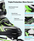 Adjustable Inline Skates For Kids And Teens With Light Up Wheels, 3 Sizes S M L, featuring triple protection and secure buckles